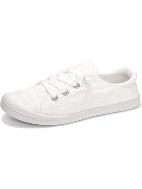 Women's White Dot Canvas Low Top Classic Non Slip Rubber Outsole Flat Sneakers
